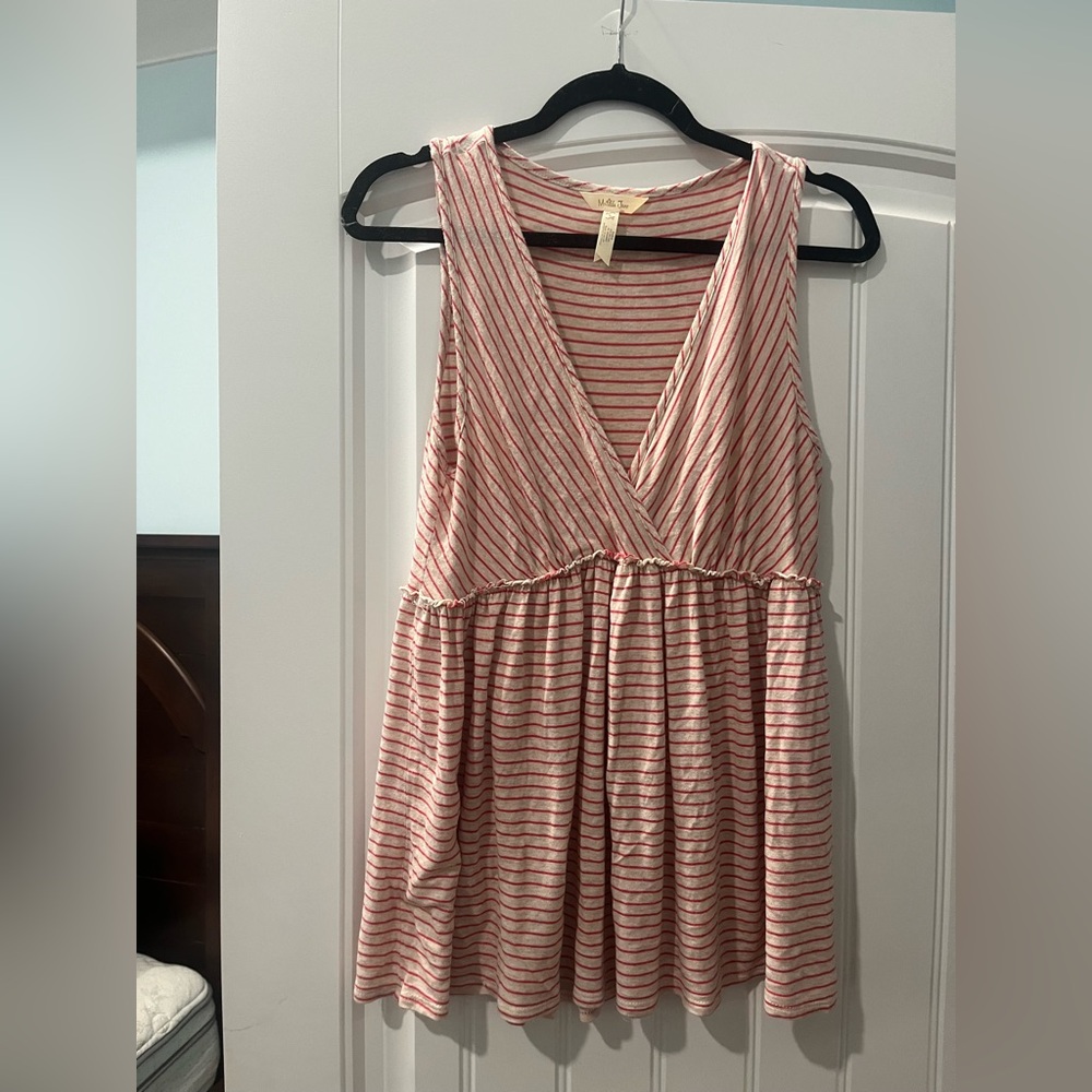 Matilda Jane Oatmeal Red Striped V-neck Tank Top large Soft Women's - Picture 1 of 5